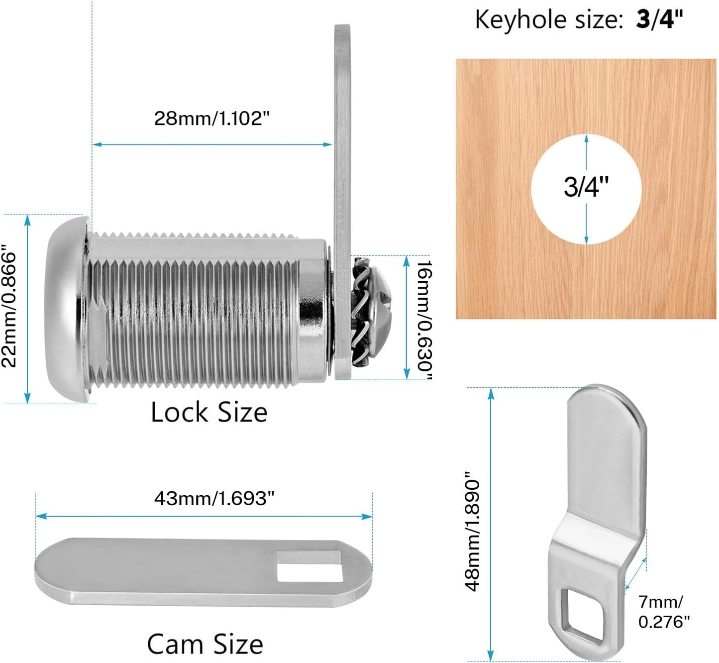 Kohree Upgrade Cabinet Locks with Keys, 5 Pack Cylinder Cabinet Locks keyed Alike