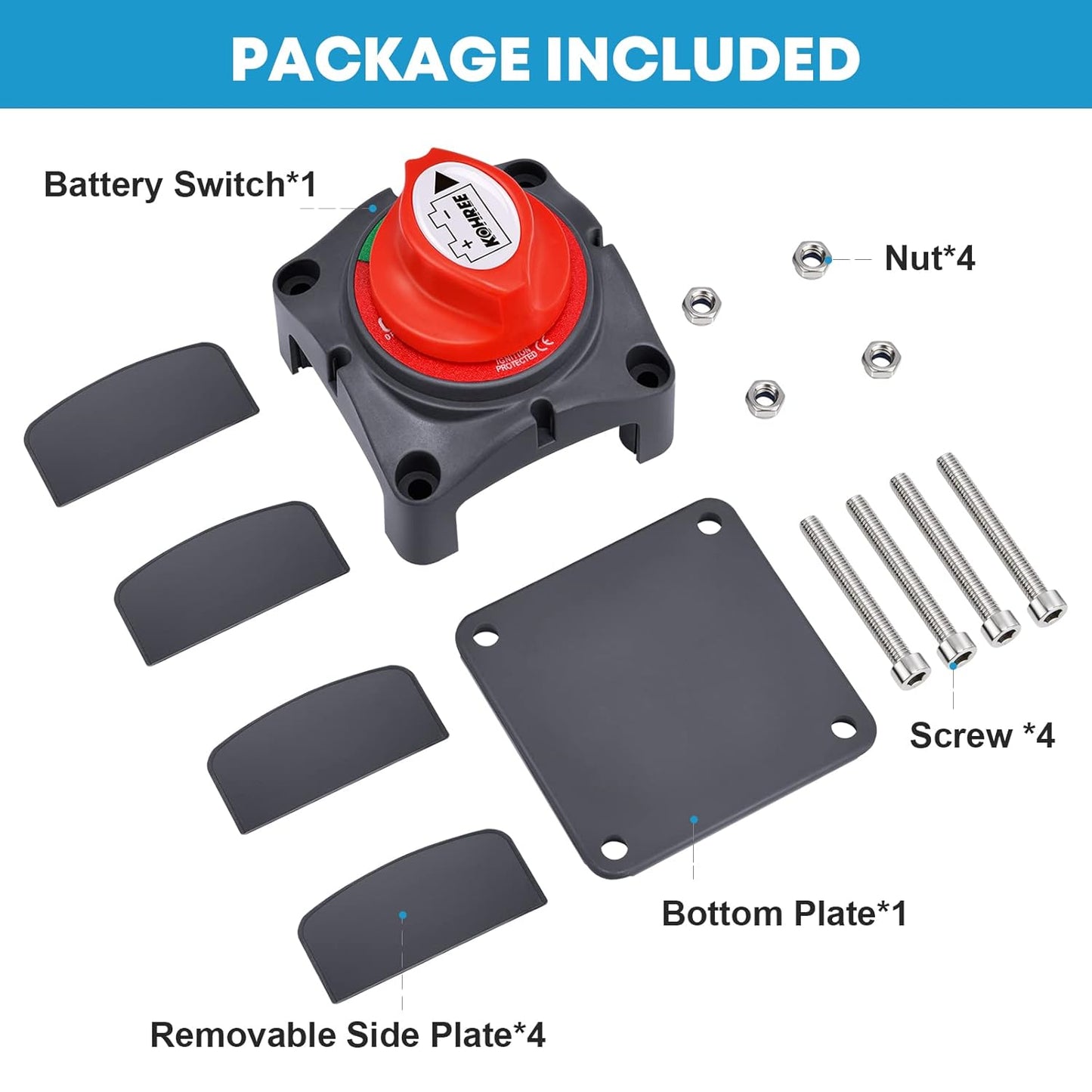 Kohree Battery Disconnect Switch, 12V-48V Battery Isolator Power Cut Off Master Switch Waterproof