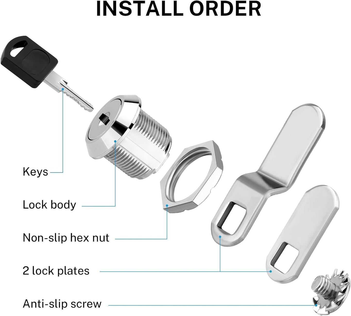 Kohree Upgrade Cabinet Locks with Keys, 5 Pack Cylinder Cabinet Locks keyed Alike