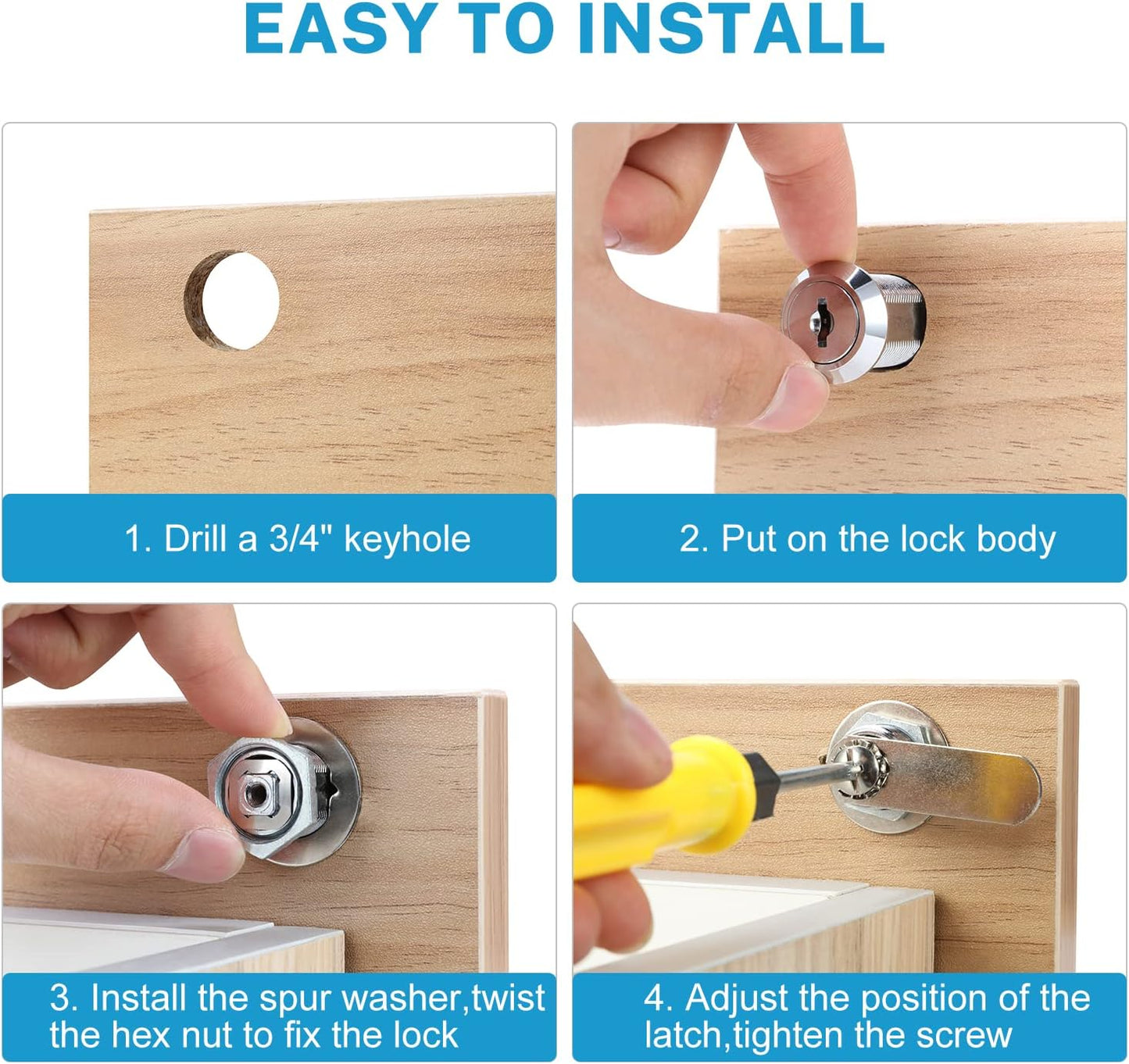 Kohree Upgrade Cabinet Locks with Keys, 5 Pack Cylinder Cabinet Locks keyed Alike