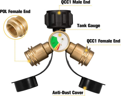 Kohree Propane Splitter, Propane Tank Y Splitter Adapter with Gauge