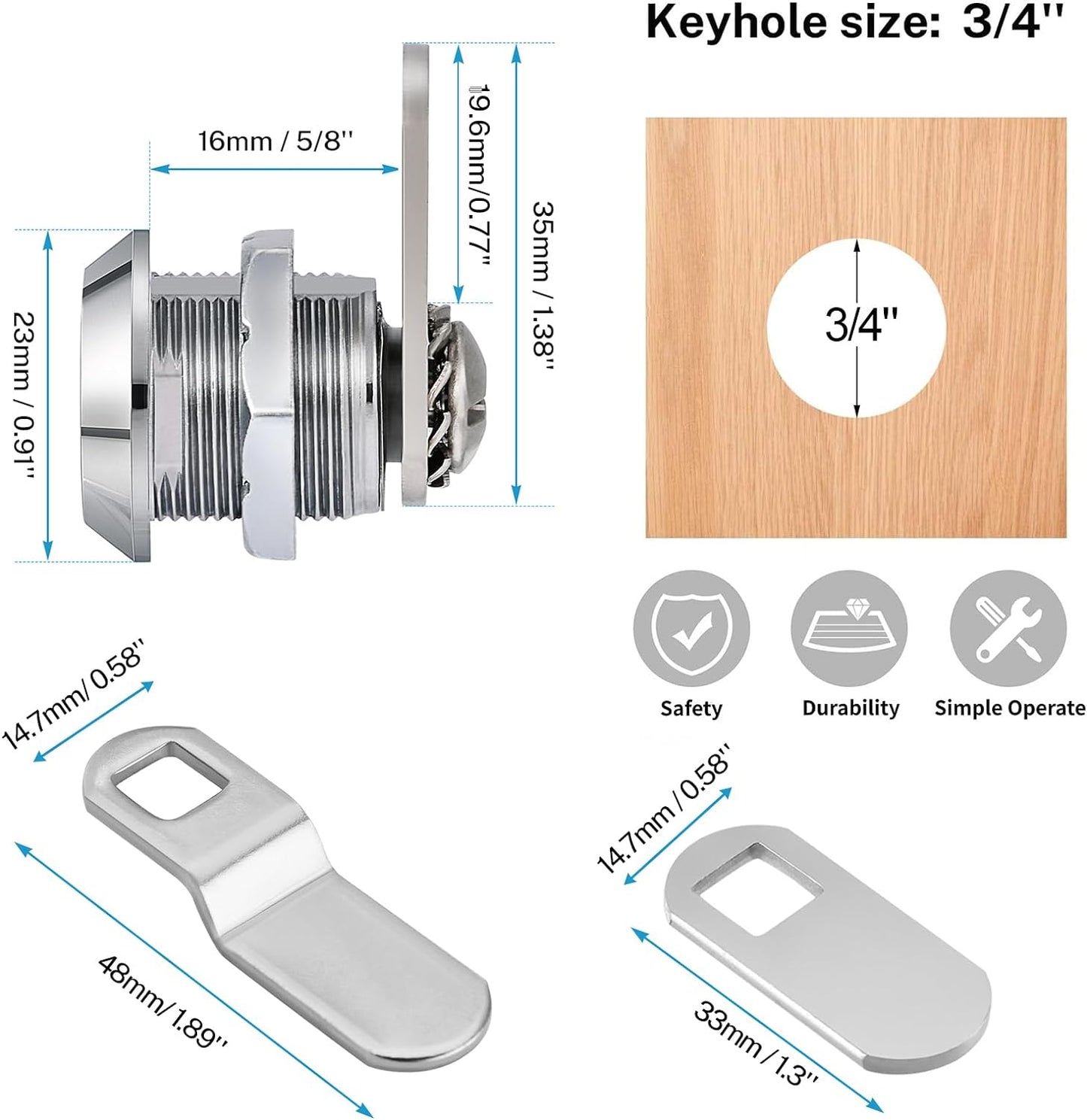 Kohree Upgrade Cabinet Locks with Keys, 5 Pack Cylinder Cabinet Locks keyed Alike