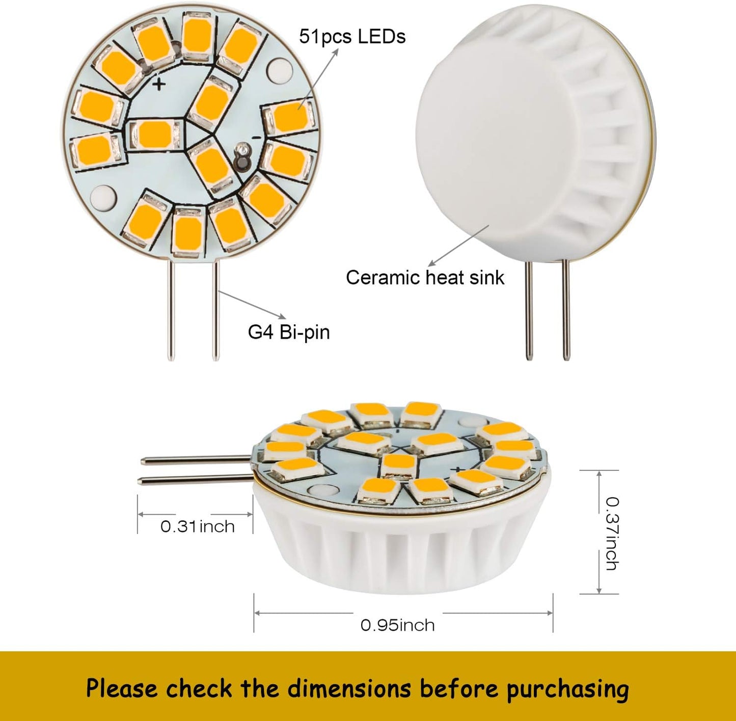 Kohree G4 LED Bulb 12V AC/DC Bi-Pin Base